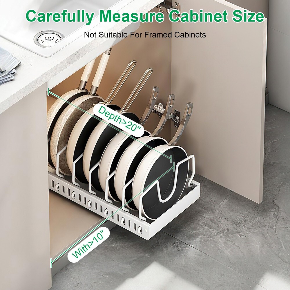 Pots and Pans Pot Lid Holder Pull out Storage Rack Kitchen Cabinet Organizer