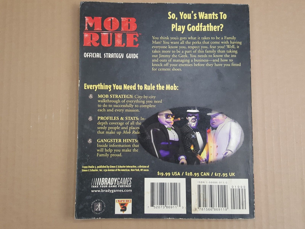 Mob Rule BradyGames Official Strategy Guide 1999.Preowned