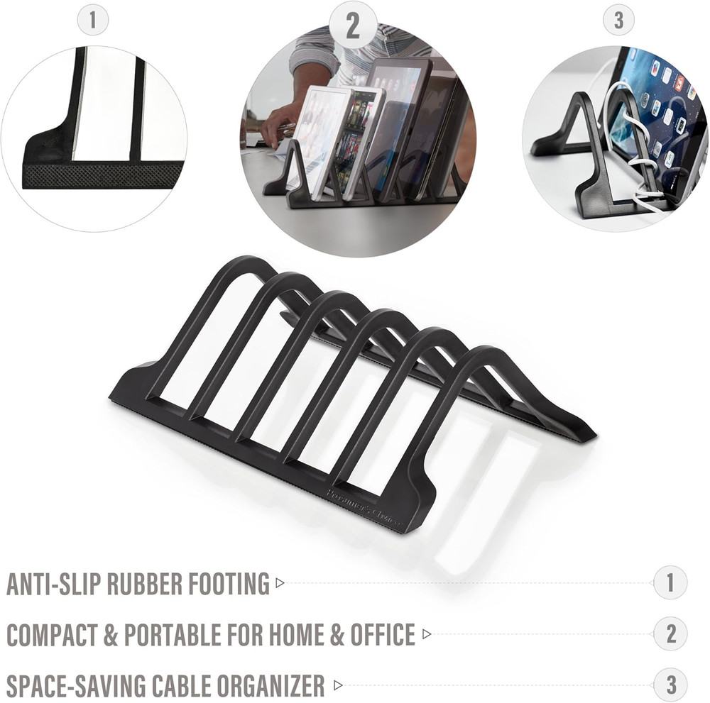 Universal Charging Rack Organizer - Multi Device Stand Holds 5 Tablets or Smartp