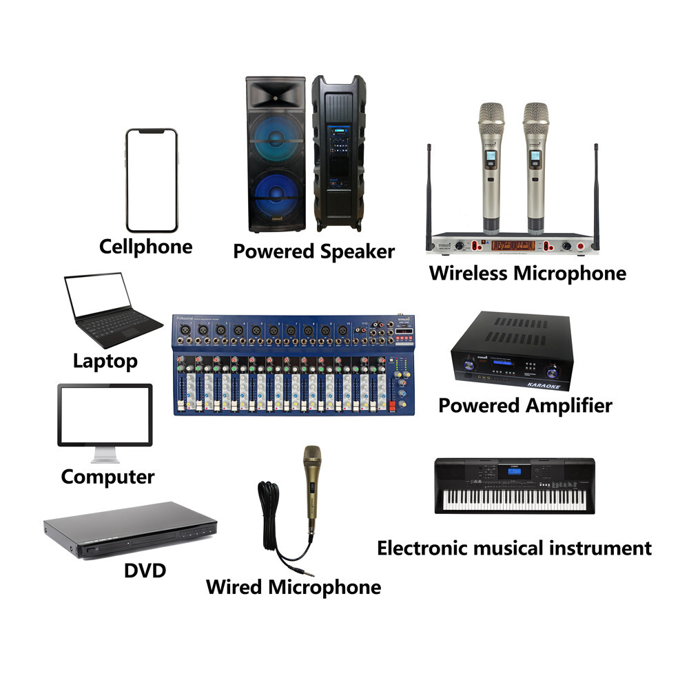 14 Channel Audio Mixer 16 DSP USB bluetooth Stereo Mixing Console Studio System