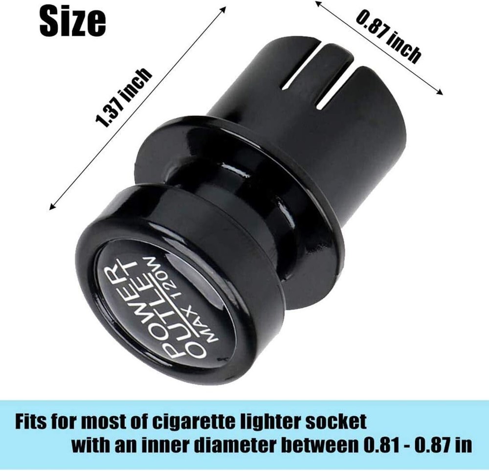 Cigarette Lighter Socket Cover Cap Black 2 Pack, for Car Power Port Outlet