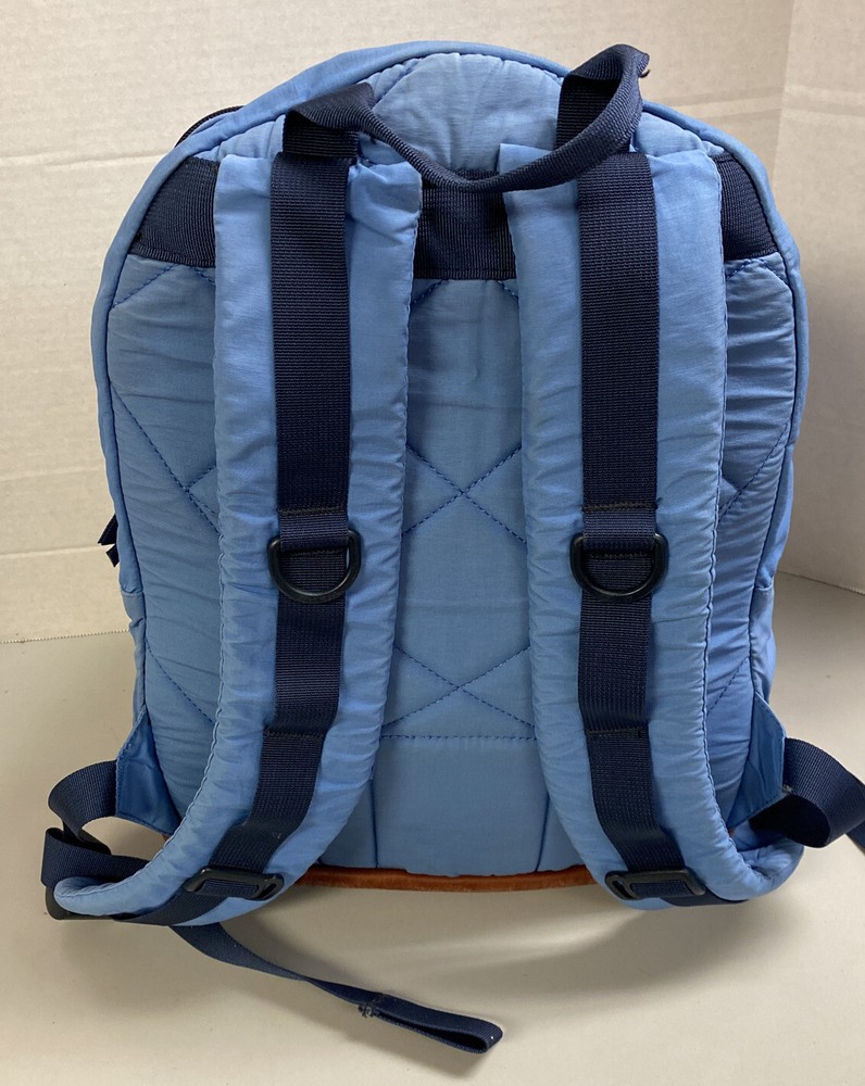 BURTON DAY PACK BACKPACK LIGHT BLUE BROWN LEATHER BOTTOM ADJUSTABLE VGC