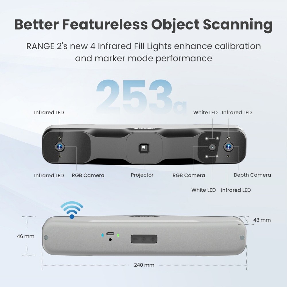 Revopoint RANGE 2 3D Scanner Handheld 0.1 mm Precision for 3D Modeling