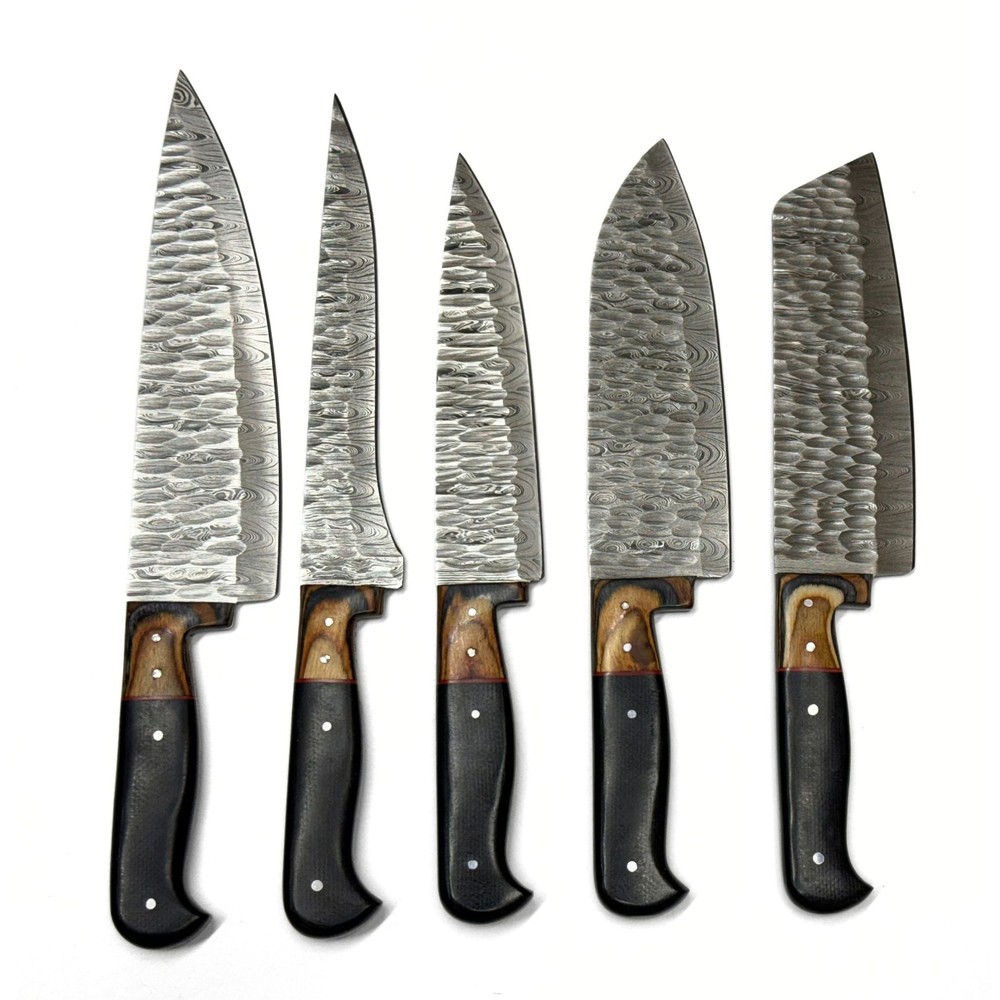 5 Piece Kitchen Hammered Knife Roll Set