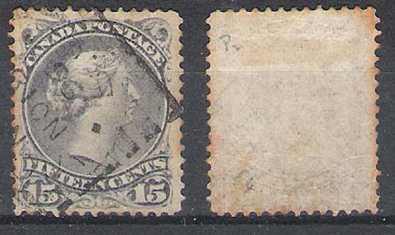 CANADA 1868 15c PERF 12 (F) SIZE: 20 X 24mm