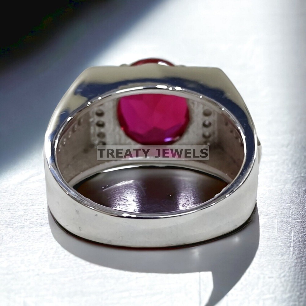 Ruby Oval Cut Gemstone With 14K Solid White Gold Ring For Men's #A495