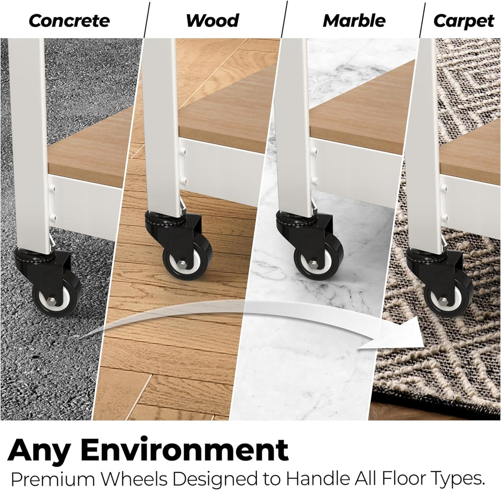 5-Tier Metal Rolling Cart with Adjustable Shelves - Heavy Duty Storage Unit