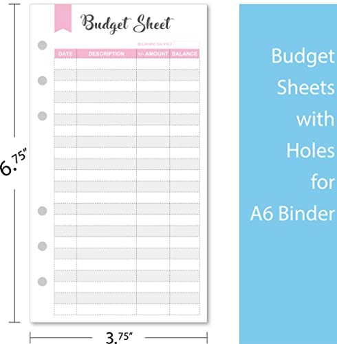 Set of Expense Tracker, 6-Hole Punched Budget Sheets for A6 Budget 90 Sheets