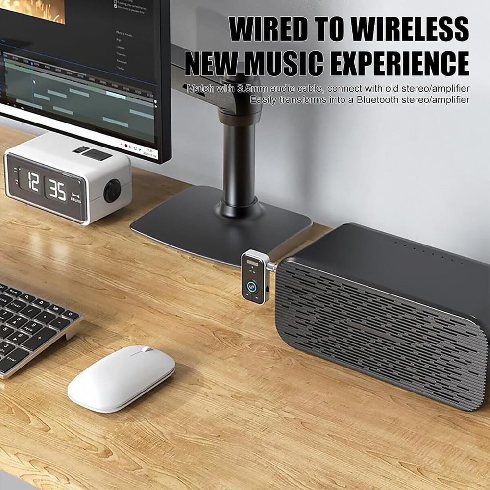 Bluetooth Noise Cancelling Bluetooth Car Adapter, Wireless Audio Receiver-Black