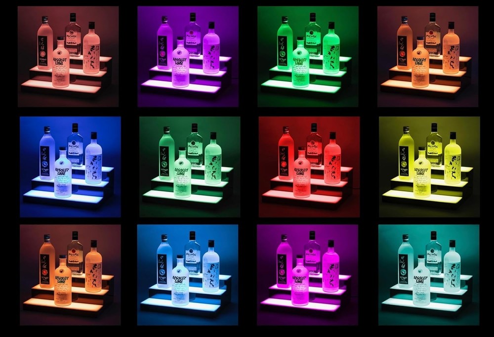 Dynamic LED Bar Shelf with Remote - Acrylic Display for 9-12 Bottles