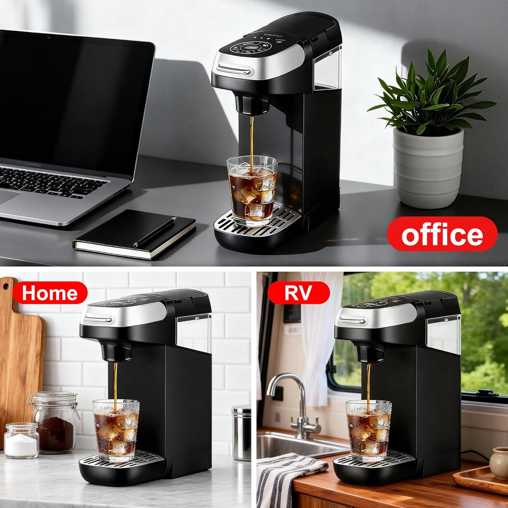 Compact Single Serve Coffee Maker for K Cups & Grounds, Fast Brew 6-12 Oz