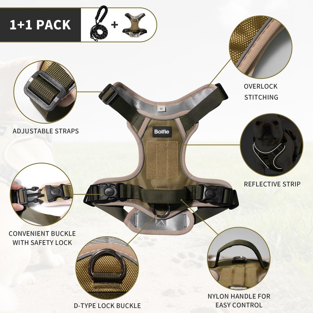Small Dog Harness, Heavy Duty Tactical No-Pull Reflective Harness & Collar Se...