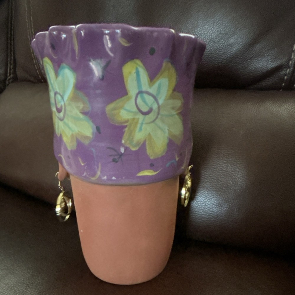 Ceramic Abstract Face Planter Floral Pattern Contemporary Decorative Art Pottery