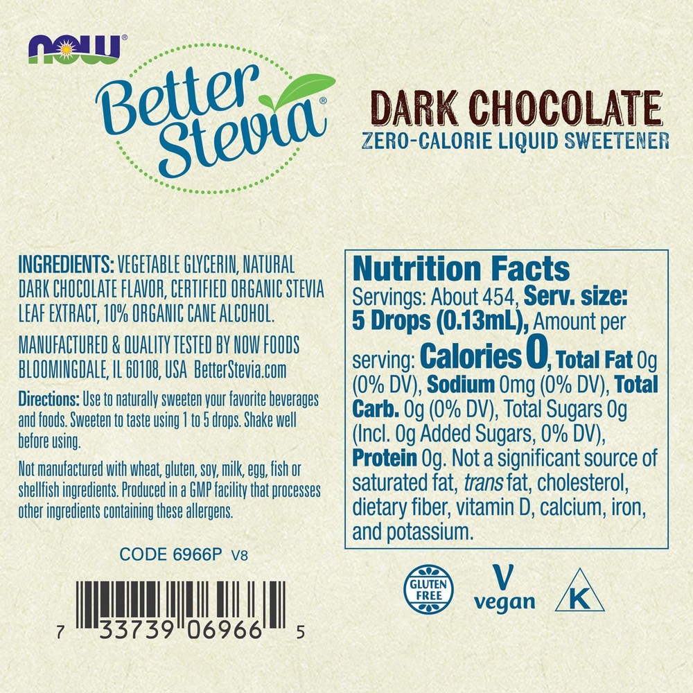 NOW FOODS BetterStevia Dark Chocolate 2 fl oz