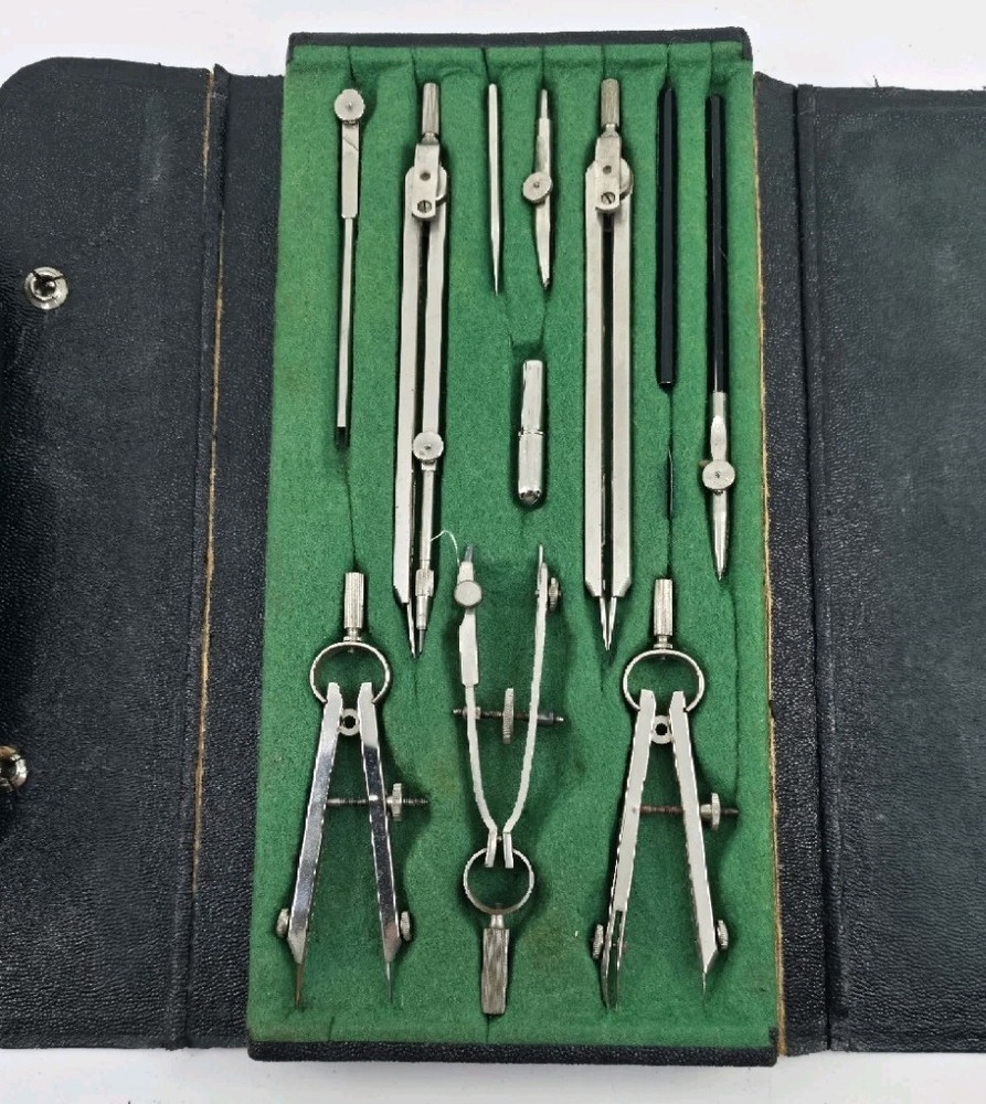 Vintage Tacro Germany 2125 Drafting Set Compass Engineer Architect Tools Case