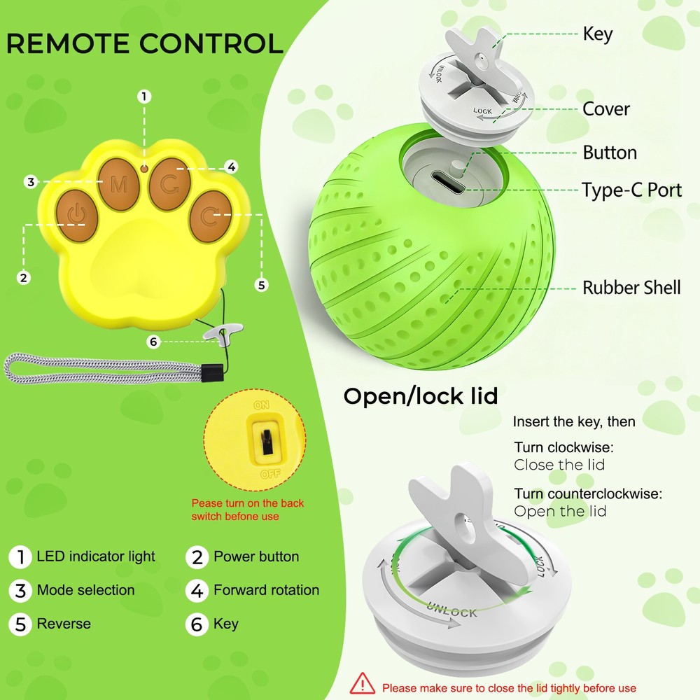 Remote Controlled Interactive Dog Ball Toy with Silent Motion LED Auto Avoidance