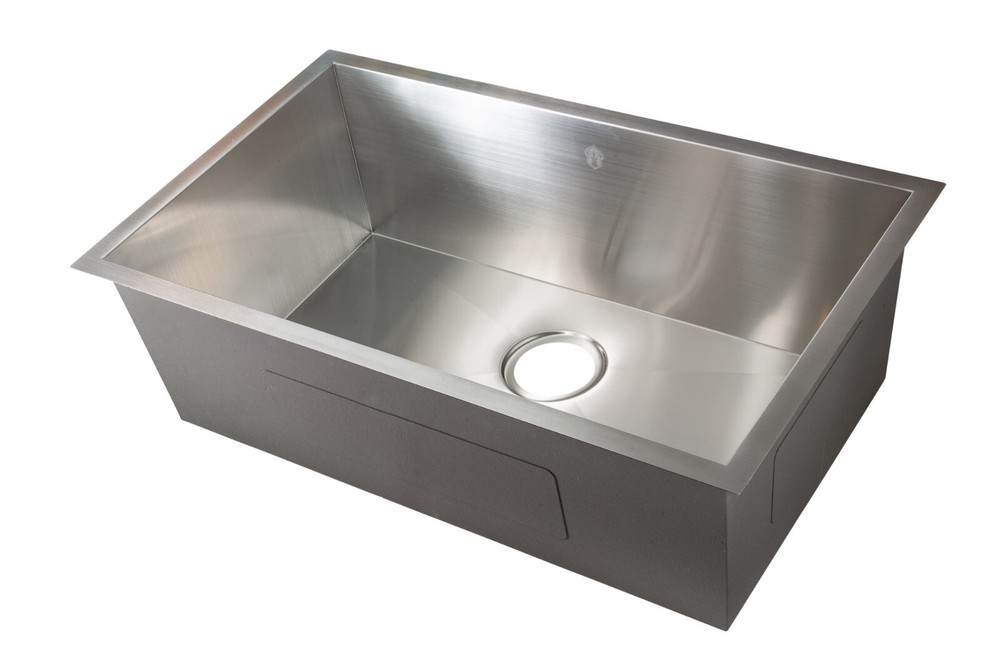 30" L x 18" W Zero Radius Undermount Kitchen Sink Single Bowl Handmade with Grid