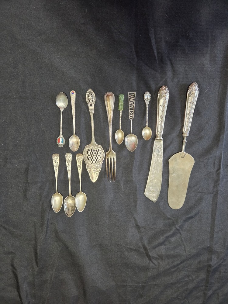 Antique 800 silver Flatware Mixed Lot 359.7g Spoons Fork Cake Server Knife