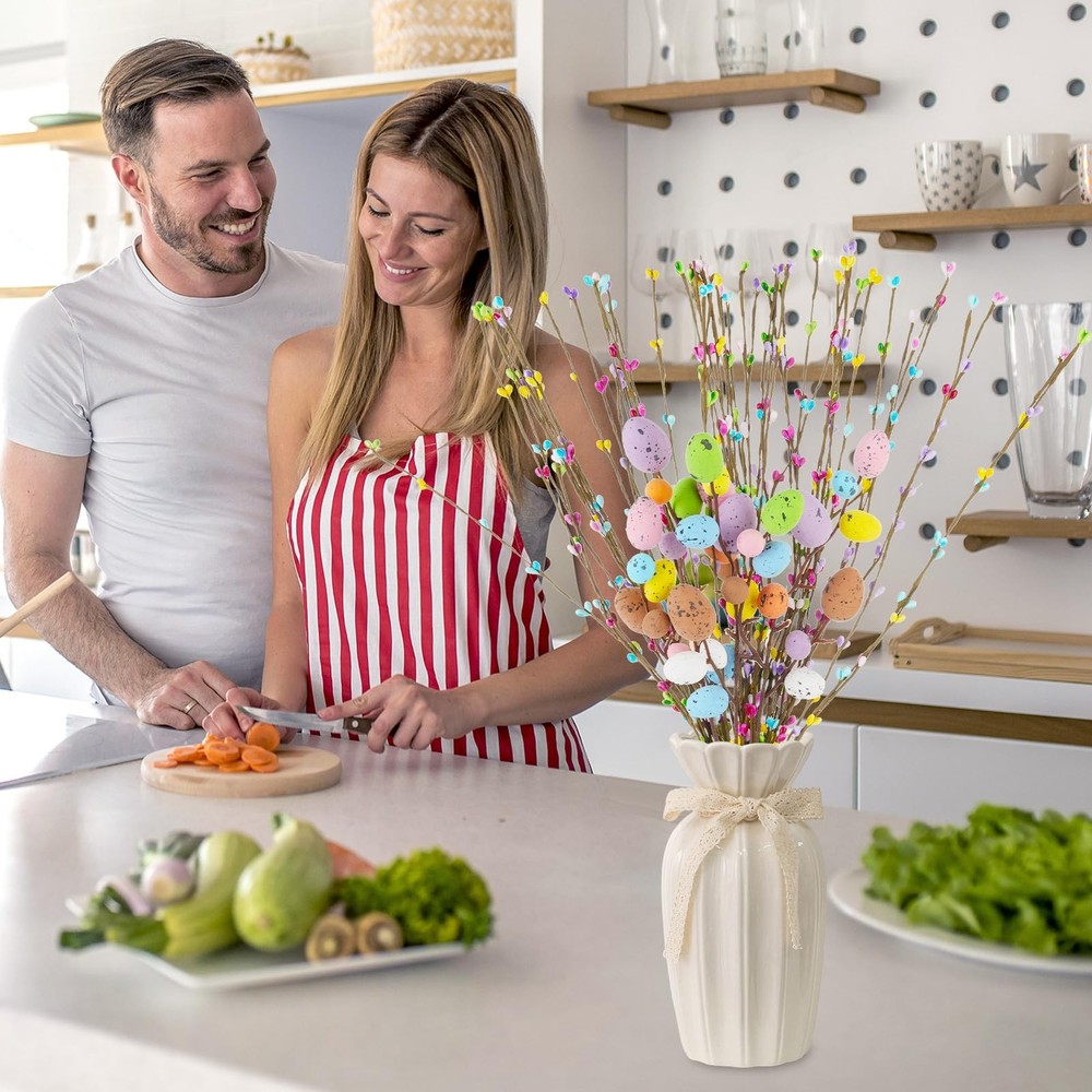 Draupnir 48PCS Artificial Easter Spray Vine, Pastel Eggs and Colorful