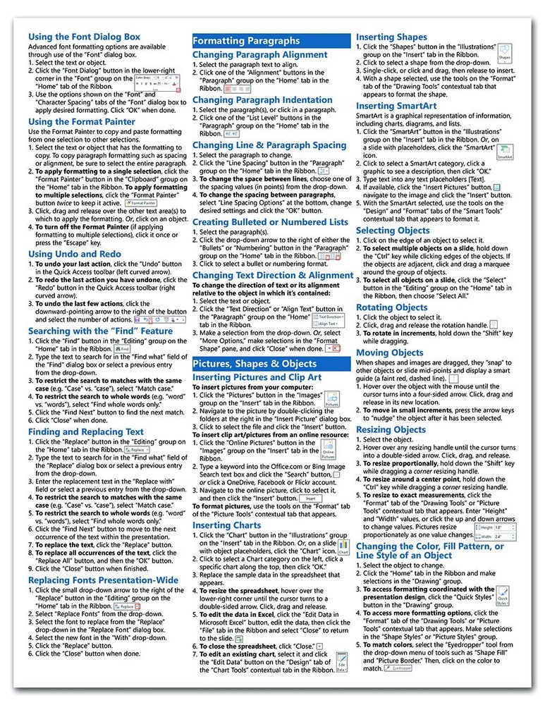PowerPoint 2013 Training Guide Quick Reference Card 4 Page Cheat Sheet Help