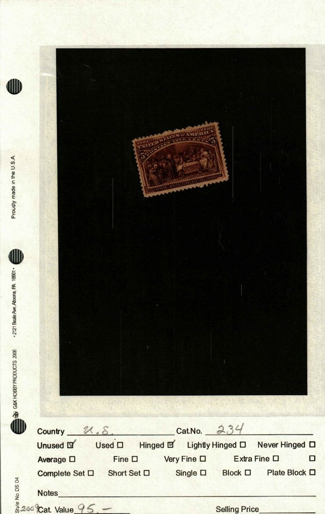 US scott # 234 -Mint with Gum, Hinged^