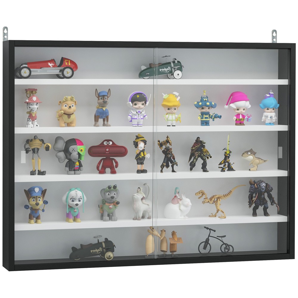 5-Tier Display Cabinet, Glass Display Case with 2 Doors and Adjustable Shelves