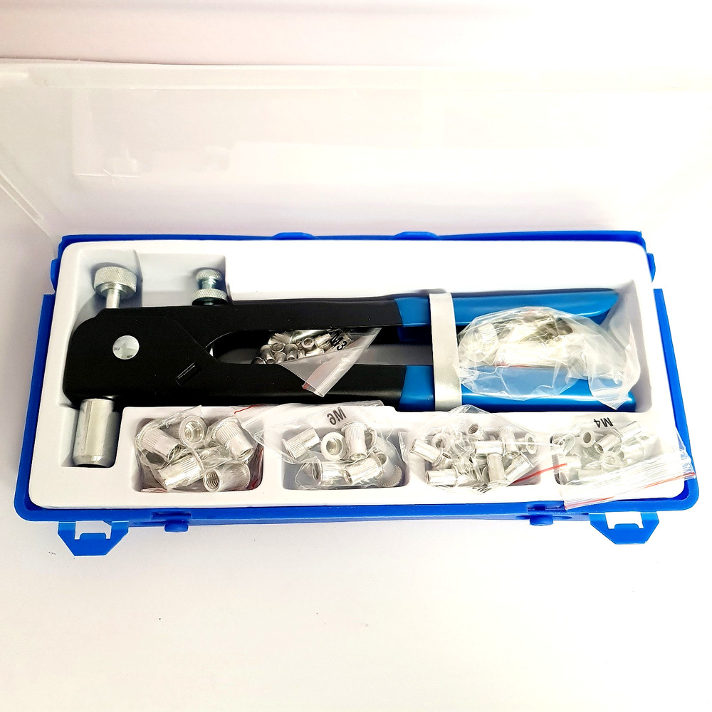 “Nut Rivet Gun Kit with Assorted Rivnuts – Manual Riveter Tool Set in Case”
