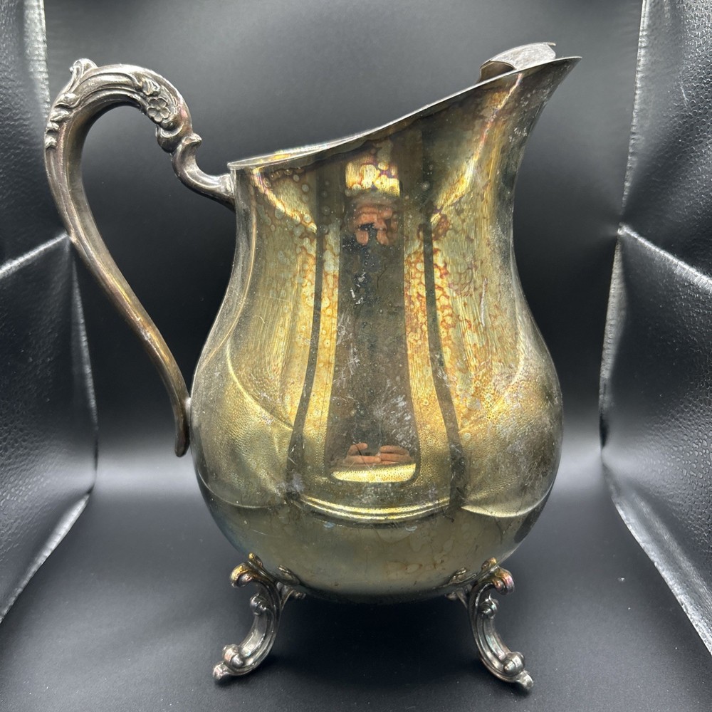 FB Rogers Silverplate Water Pitcher 9” Footed Ornate Handle