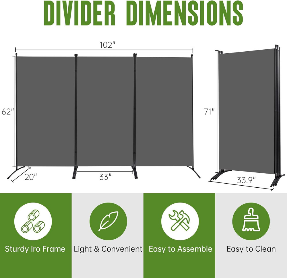 Indoor Room Divider, Portable Office Divider, Room Divider Wall Screen 3 Panel,