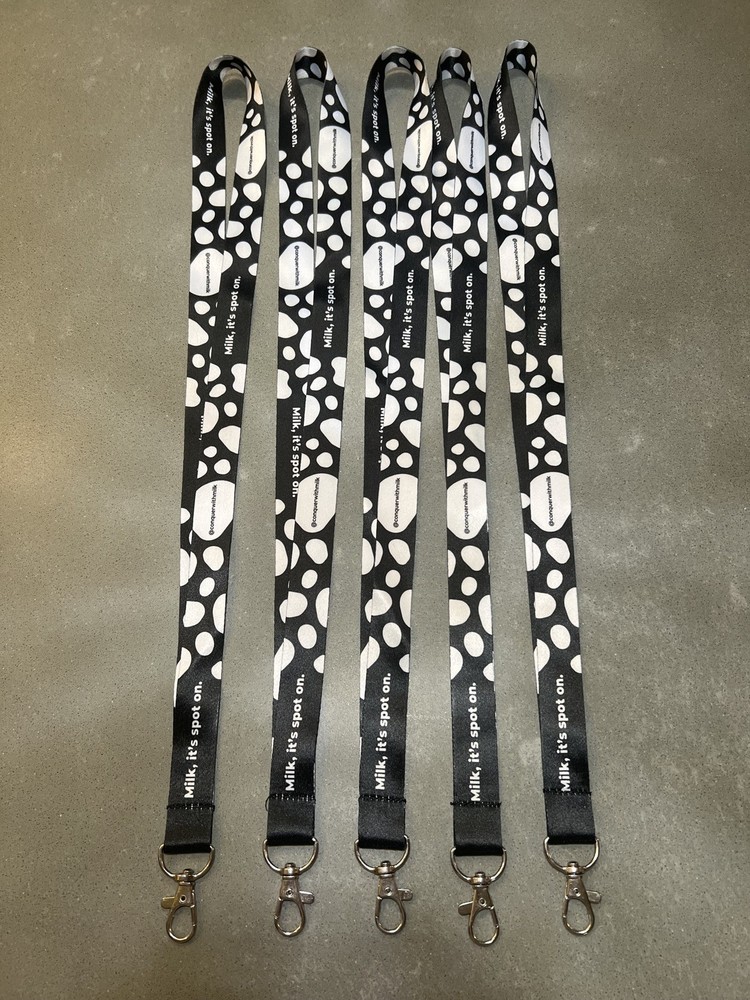 5 COW PATTERN MILK LANYARD, 19”, “Milk, It’s Spot On”