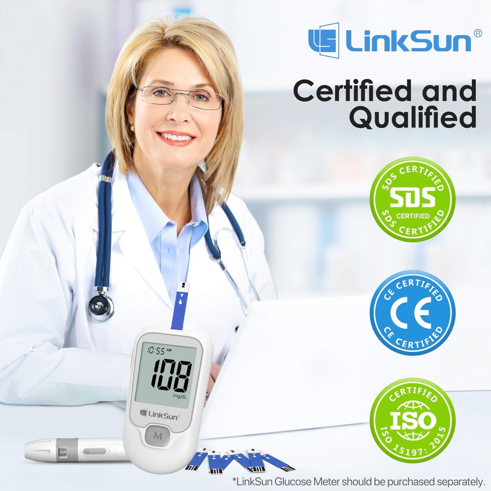 LinkSun Diabetic Blood Test 1 Count (Pack of 100), Universal Strips