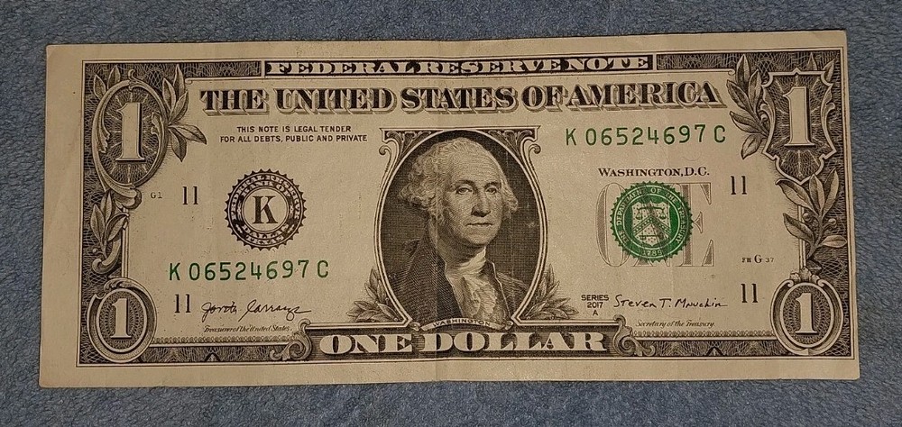 $1 Bill Series 2017-A - Miscut Or Misalignment Error Dollar - Off Center Cut