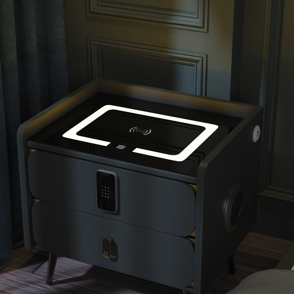 20" Tall Smart nightstand with combination lock ,Bluetooth player,Led light