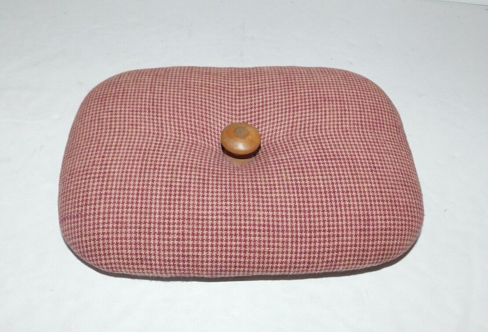 NICE PREOWNED PLAID FABRIC COVERED RECTANGULAR BASKET LID 5 7/8" X 4"