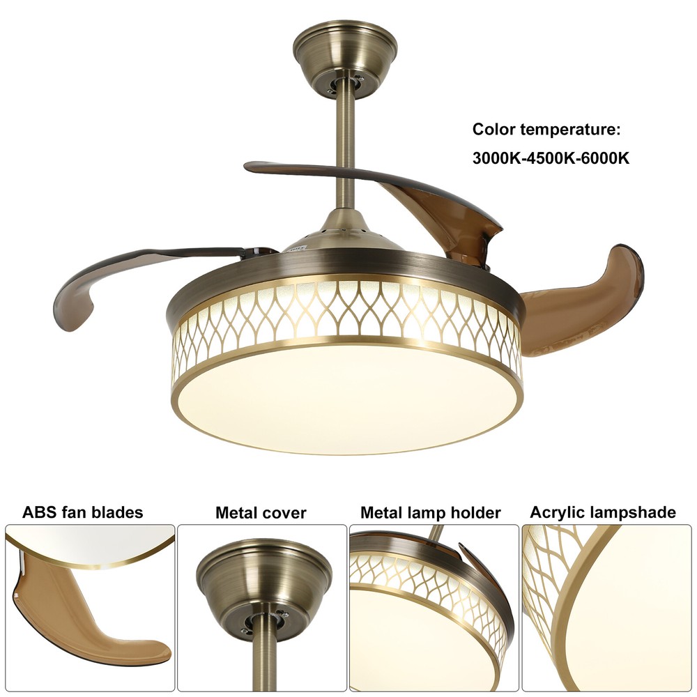 42" Ceiling Fan Light Flush Mount Ceiling Fan W/ Remote Control & Dimmable Light