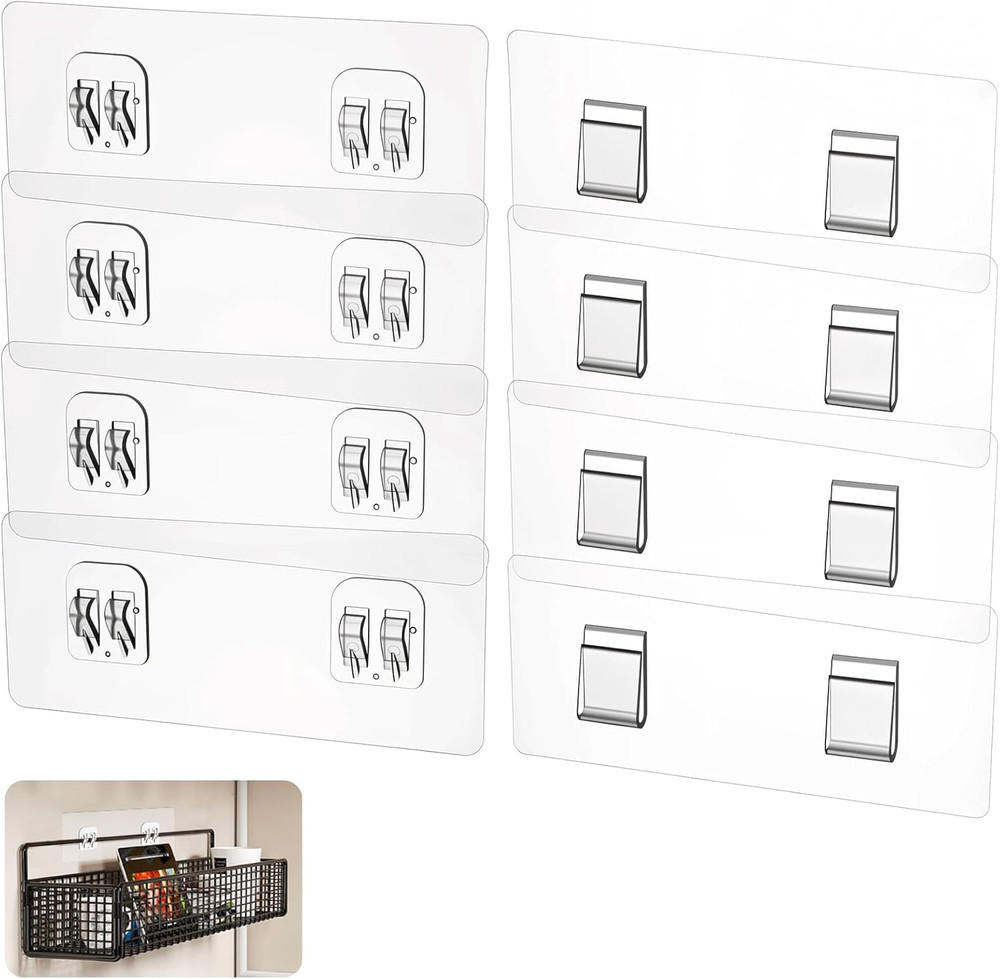 8Pcs Shower Caddy Adhesive Hooks, Clear Strong Shower Adhesive Strips, No Drilli