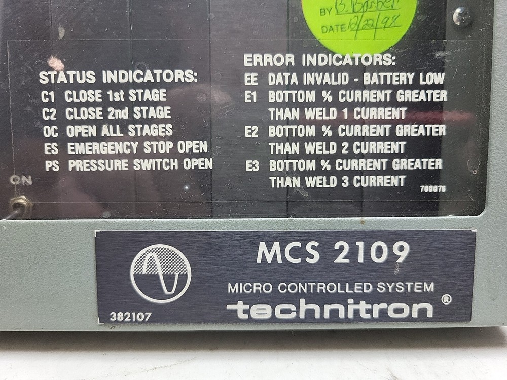 Technitron Mcs 2109 Micro Controlled System For Spot Welder Welding *Used