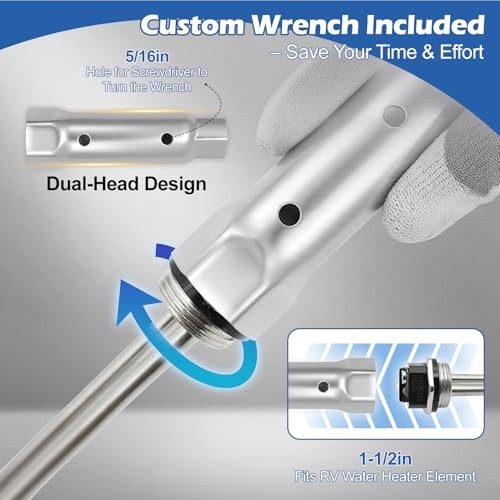 520900 RV Water Heater Element with 1-1/2" Element Wrench Kit Element + Wrench