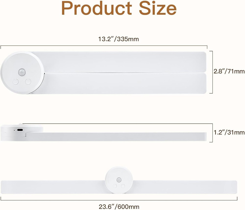 Under Cabinet Light Closet Light Wireless Foldable, 23.6" Motion Sensor Light