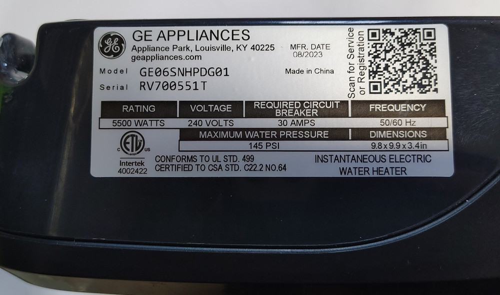 GE Tankless Water Heater Small Point of Use - 5.5KW - Model No. GE06SNHPDG01
