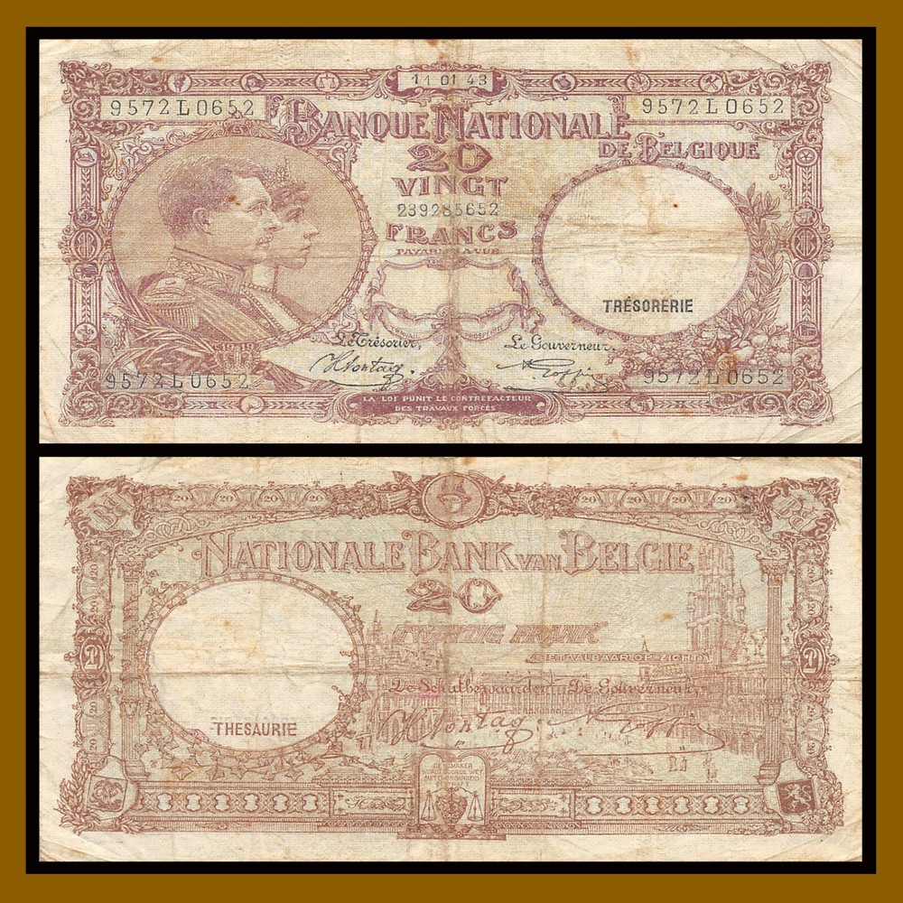 Belgium 20 Francs, 1943 P-111 (Cir)