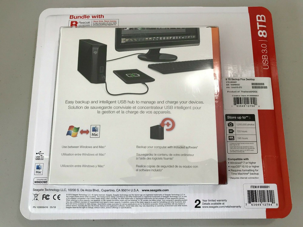 Seagate Backup Plus Hub 8TB External Hard Disk Drive HDD USB Host Desktop Storag