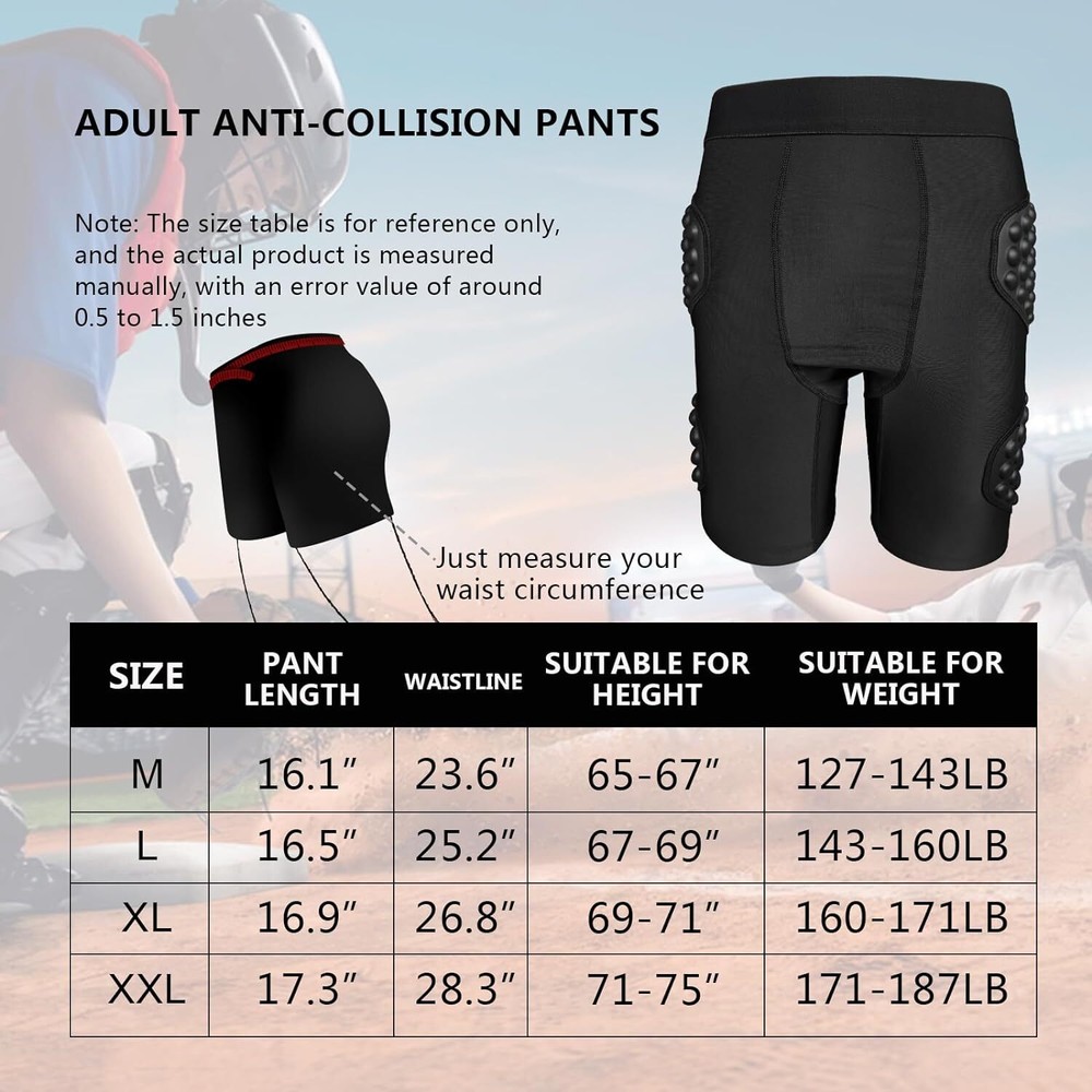 Men's Basketball Compression Padded Shorts, Butt Pads Impact Short Medium
