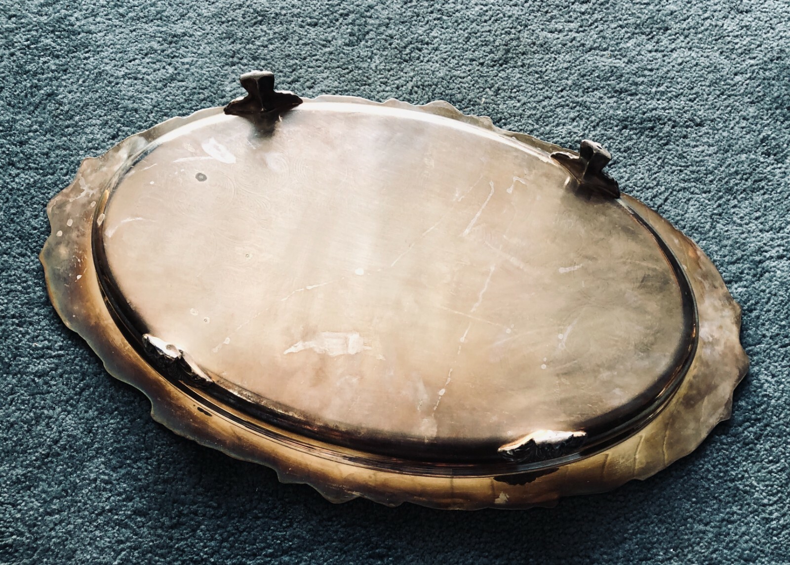 Vintage Large Oval Silver Plate Footed Serving Dish&Pyrex Insert Mint Condition