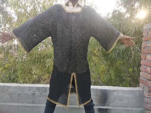 Chain mail Shirt 9 mm Flat Ring Dome Riveted Solid Ring Blackened large