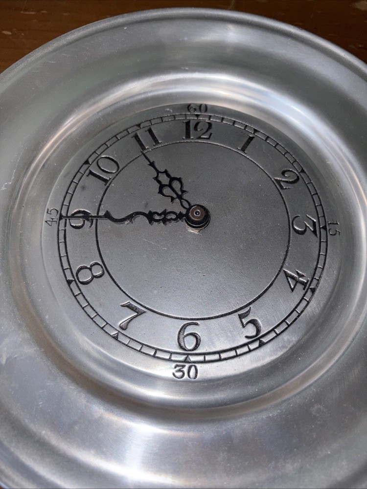 Vintage 10” Pewter Plate Wall Clock WORKING