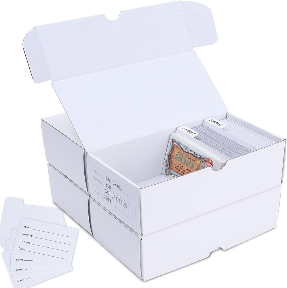 Durable & Stackable Trading Card Storage Box Set with Labeled Dividers - 4 Count