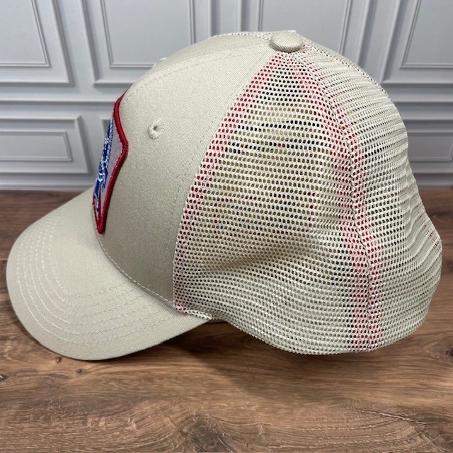 Pabst Blue Ribbon Square Logo Embroidered Patch Adjustable Trucker Hat Beige