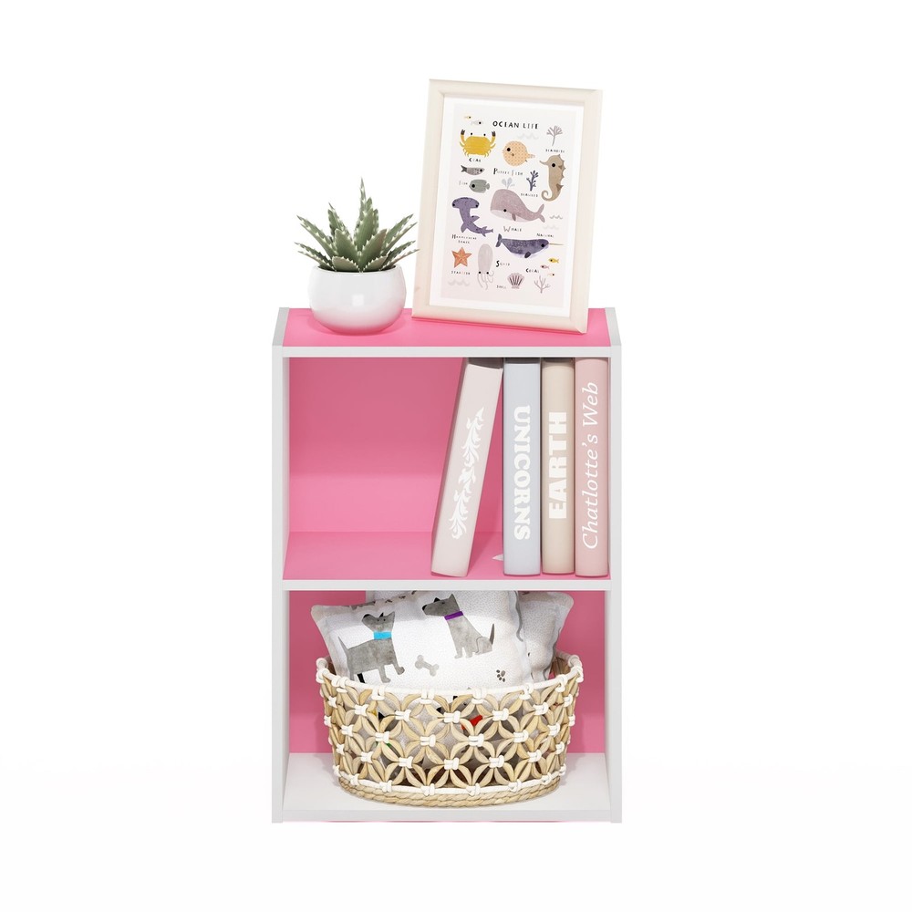 Luder 2-Tier Open Shelf Bookcase Pink/White