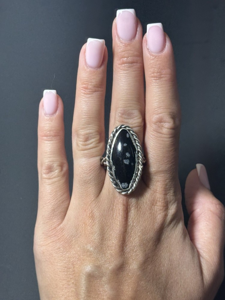 Vintage Sterling Silver Obsidian Ring Size 7.5